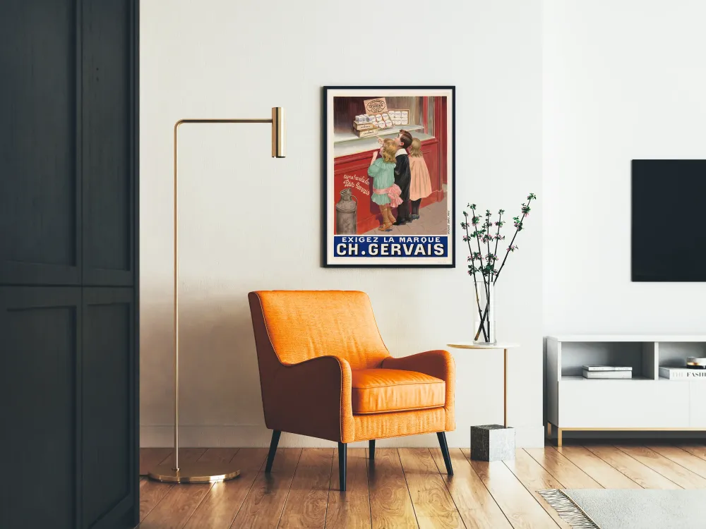 Plakat promocyjny vintage serów podwójnych z kremem Charles Gervais