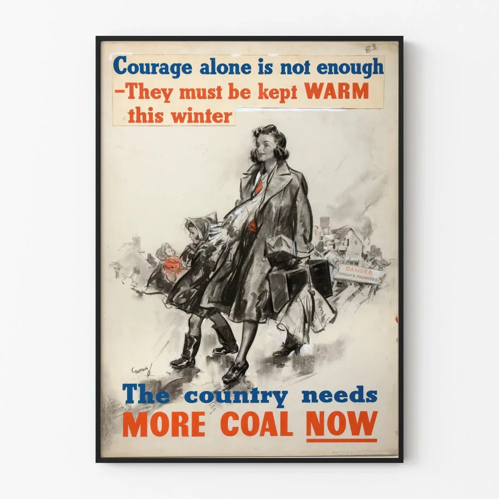 Plakat promocyjny vintage na sezon zimowy z ogrzewaniem węglowym