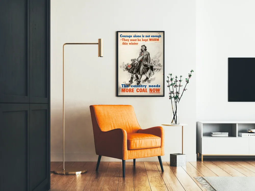 Plakat promocyjny vintage na sezon zimowy z ogrzewaniem węglowym