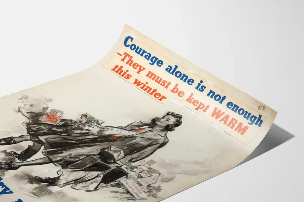 Plakat promocyjny vintage na sezon zimowy z ogrzewaniem węglowym