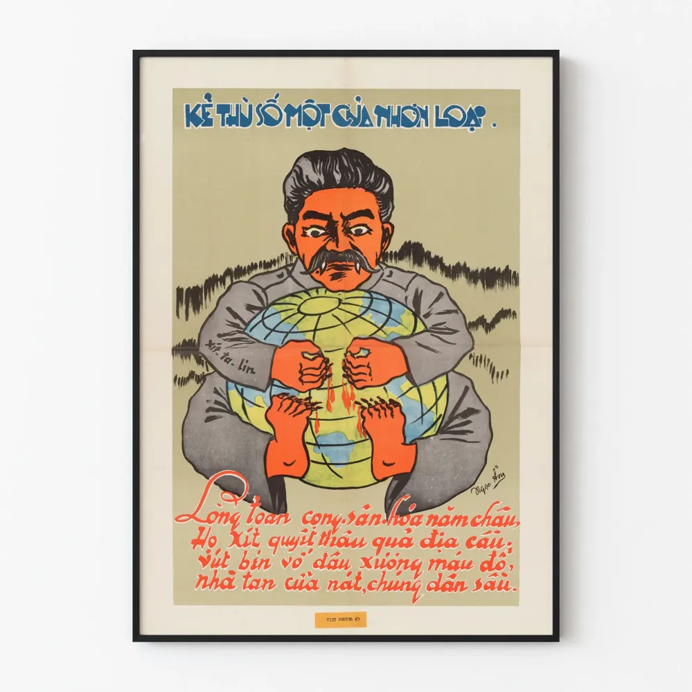 Plakat propagandowy wietnamski na globusie ziemskim