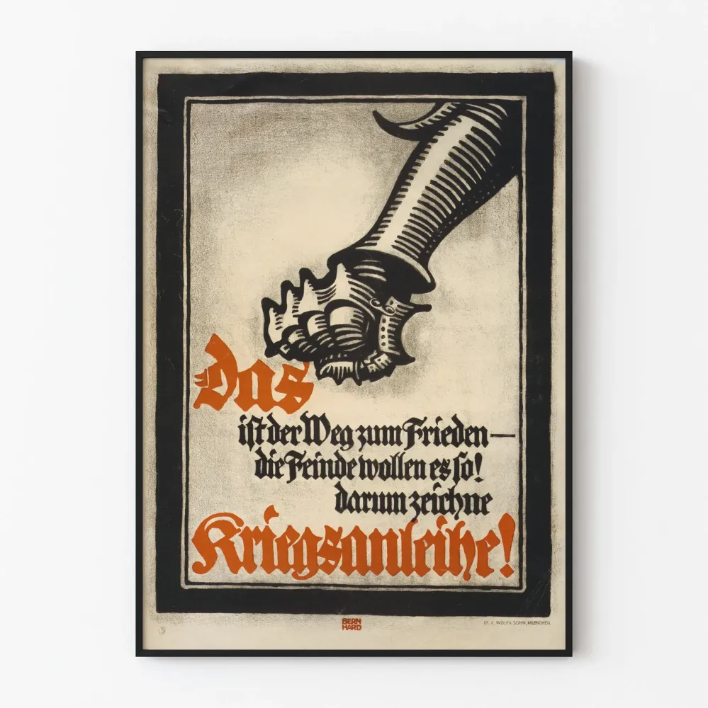 Plakat propagandowy wojenny - ilustracja z pięścią i tekstem niemieckim