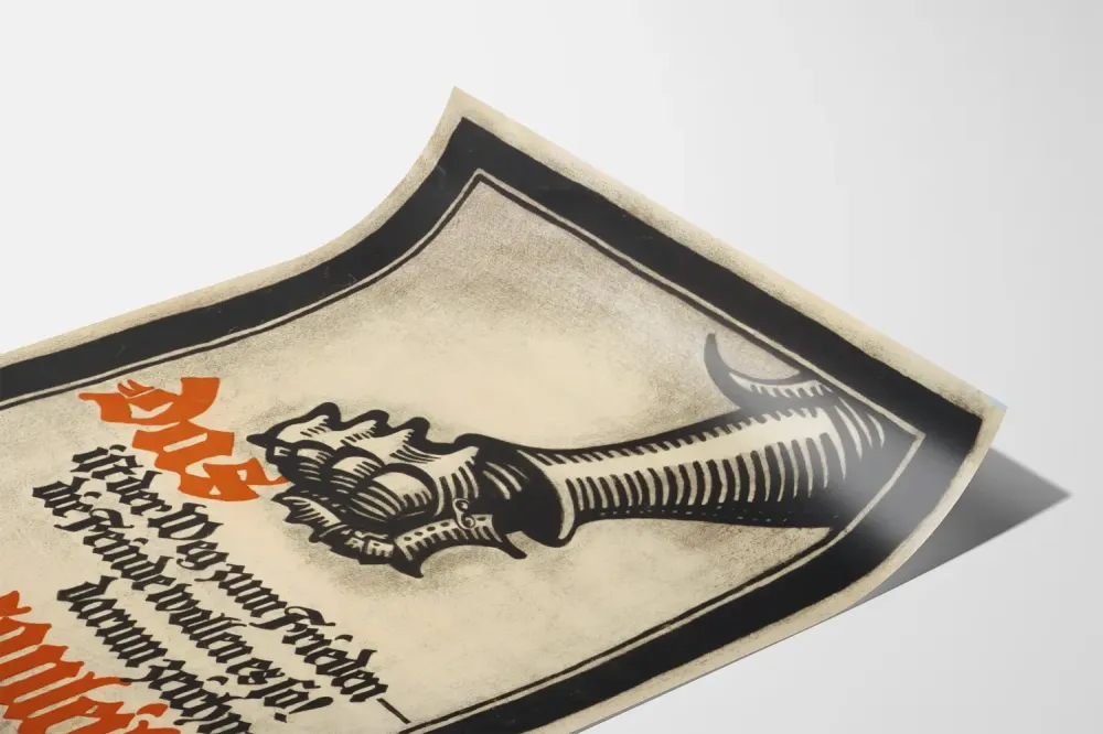 Plakat propagandowy wojenny - ilustracja z pięścią i tekstem niemieckim
