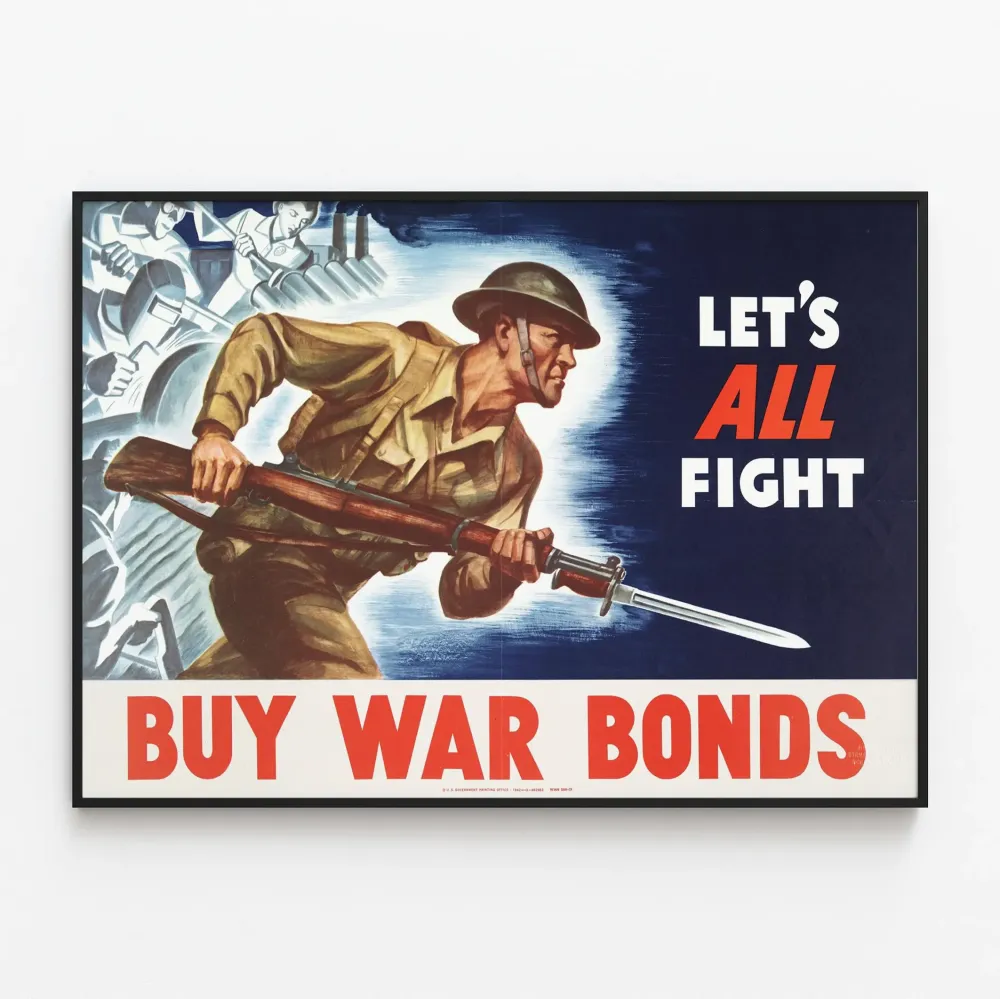 Plakat propagandowy wojskowy „Wszyscy walczmy - Kupujmy obligacje wojenne”
