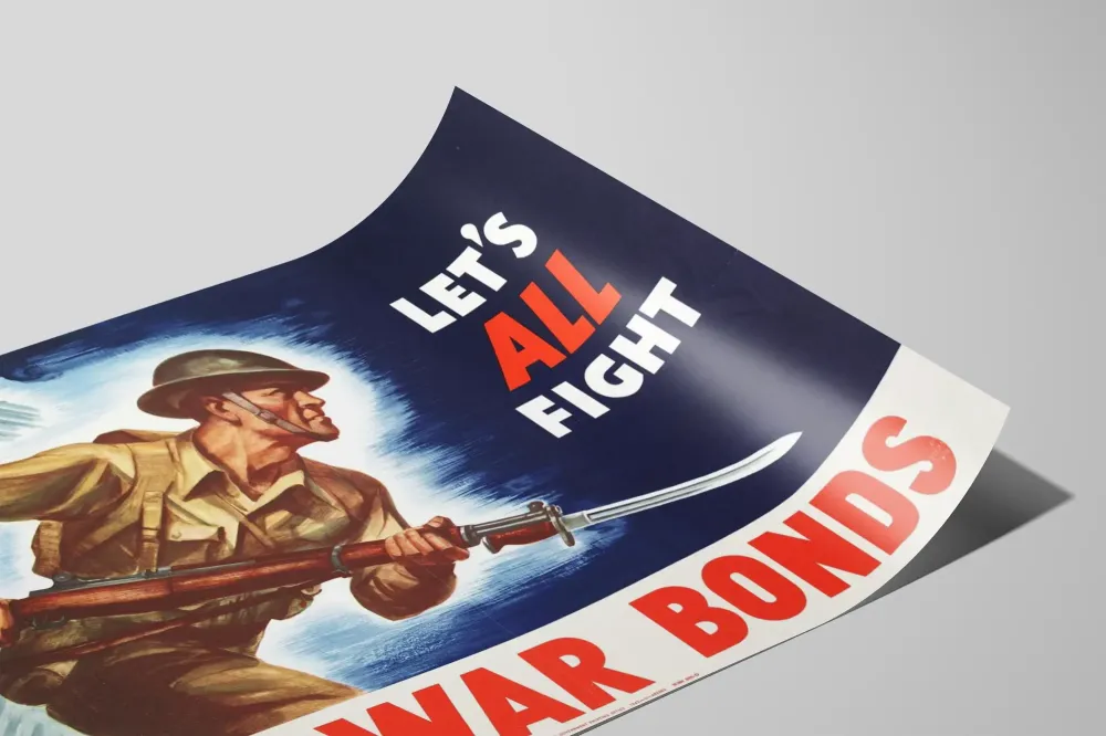 Plakat propagandowy wojskowy „Wszyscy walczmy - Kupujmy obligacje wojenne”