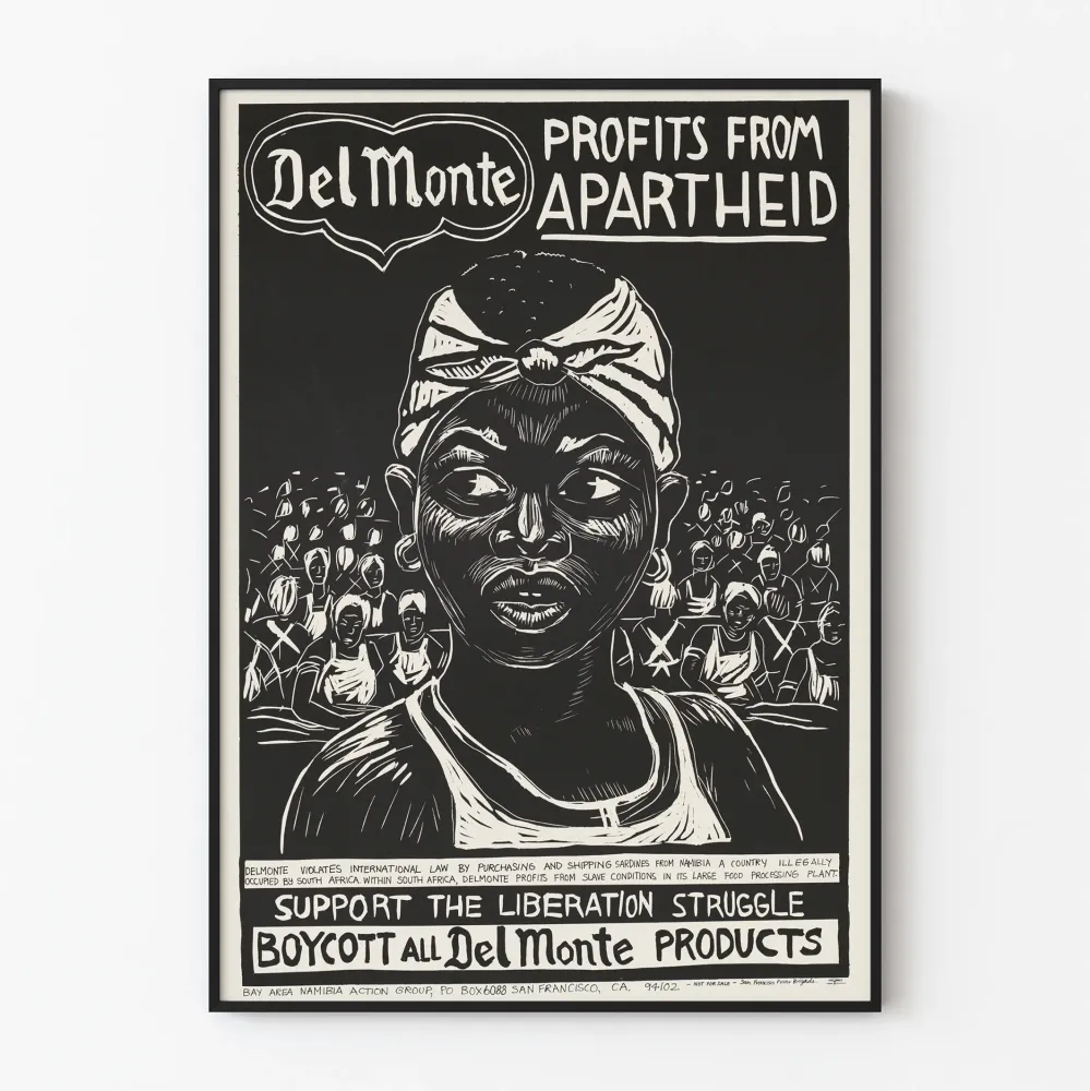 Plakat protestacyjny przeciwko Del Monte i apartheidowi