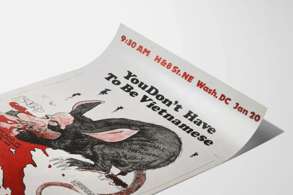 Plakat protestu politycznego „Nie musisz ć Wietnamczykiem” – Zaangażowana dekoracja ścienna