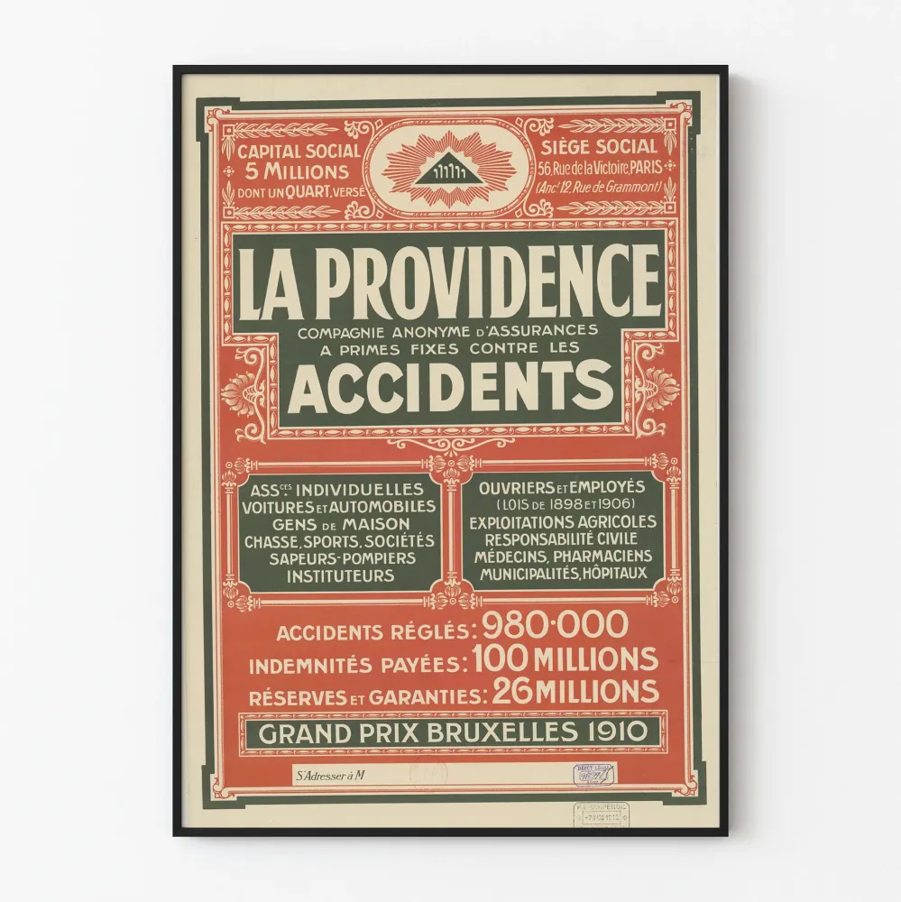 Plakat La Providence Assurance Accidents Paris 1910