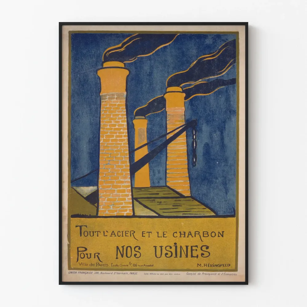 Plakat przemysłowy vintage Cał stal i węgiel dla naszych fabryk