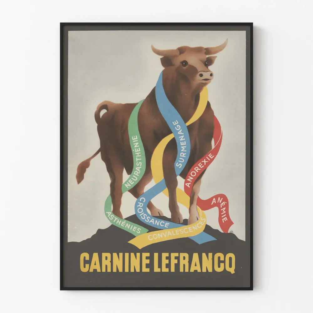 Plakat reklamowy vintage Carnine Lefrancq z bykiem