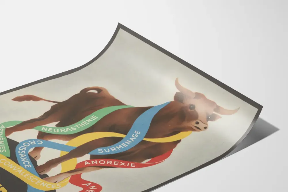 Plakat reklamowy vintage Carnine Lefrancq z bykiem
