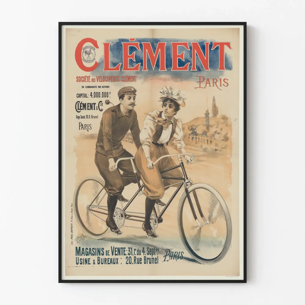 Plakat reklamowy vintage Clément Société des Vélocipèdes Paris