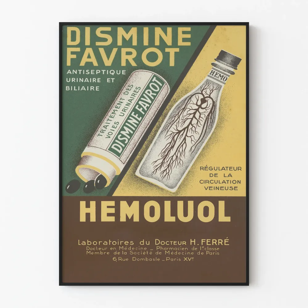 Plakat reklamowy vintage Dis mine Favrot i Hemoluol