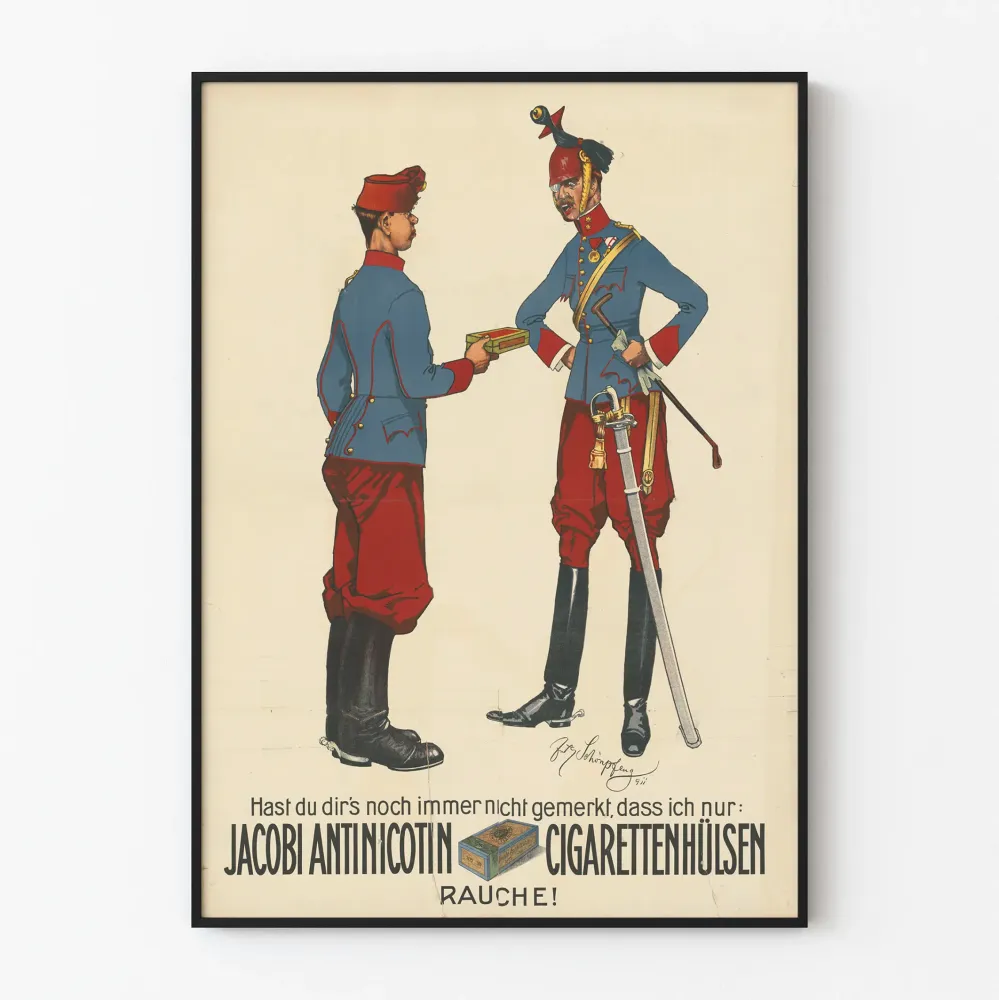 Plakat reklamowy vintage Jacobi Antinicotin Tubes papierosowe