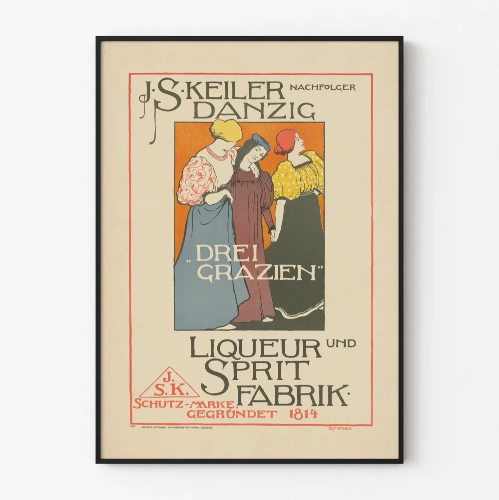 Plakat reklamowy vintage likier Danzig - Trzy Gracje