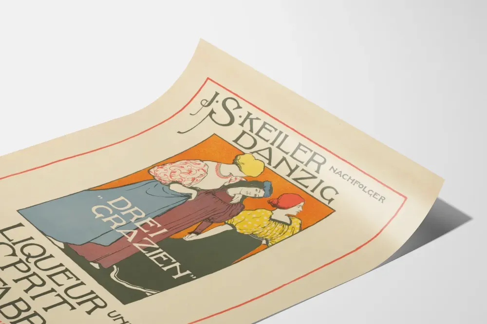Plakat reklamowy vintage likier Danzig - Trzy Gracje