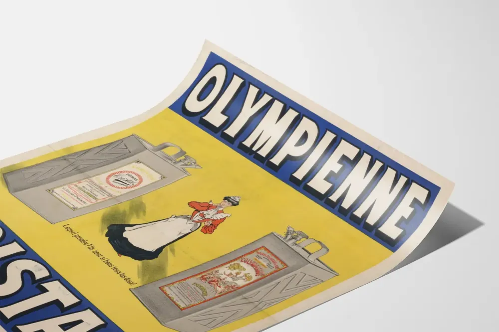 Plakat reklamowy vintage Olympienne Cristal Pétrole Blanc Extra