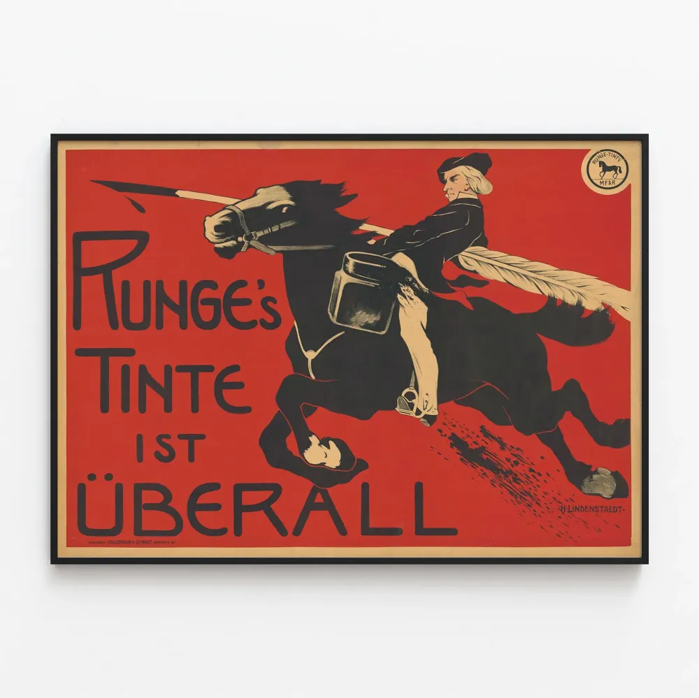 Plakat reklamowy vintage Runges Tinte na koniu