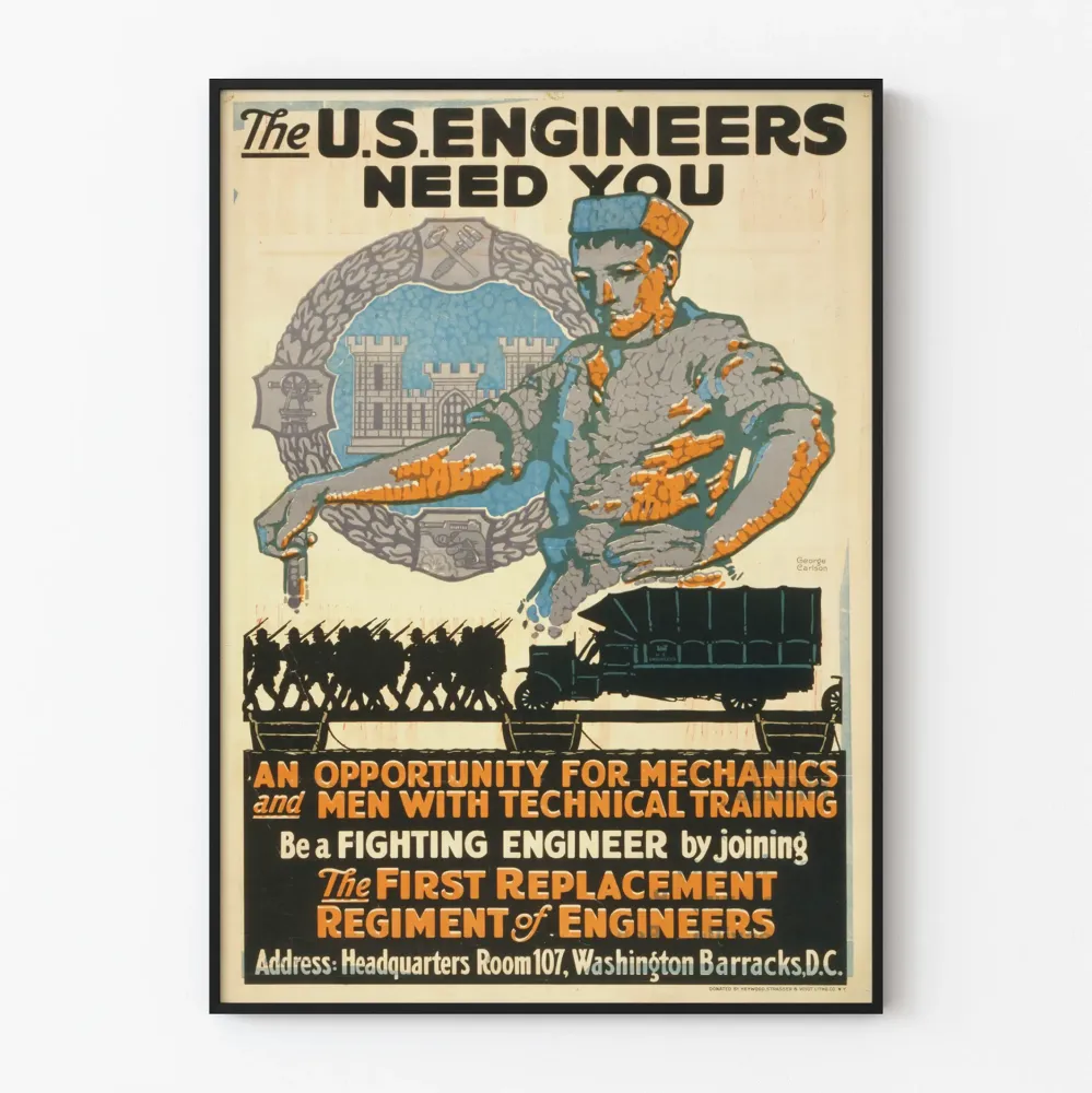 Plakat rekrutacyjny żynierów USA - Vintage militarne Poster