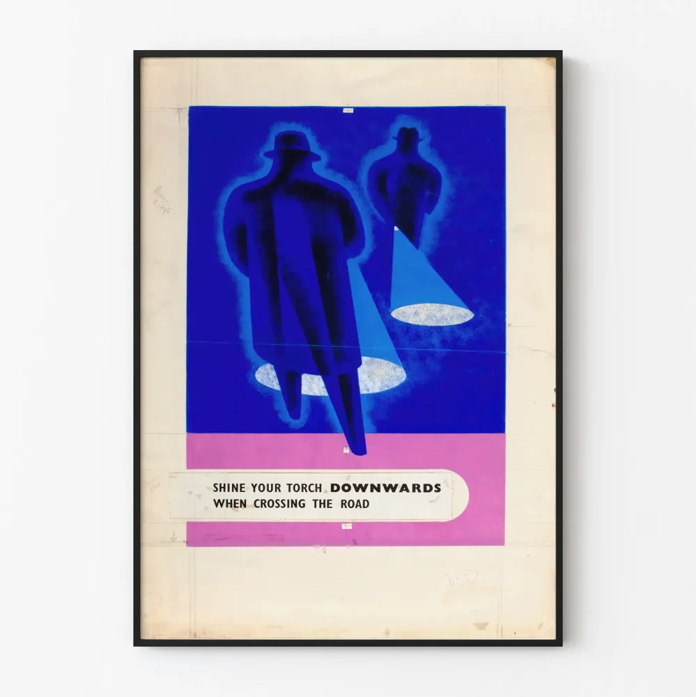 Plakat retro o bezpieczeństwie na drodze, latarki