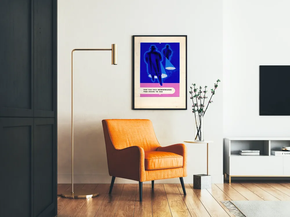 Plakat retro o bezpieczeństwie na drodze, latarki
