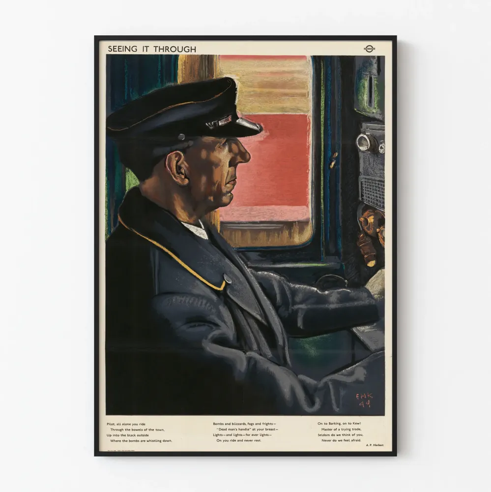 Plakat Retro Kierowca Pociągu 'Seeing It Through' 1944