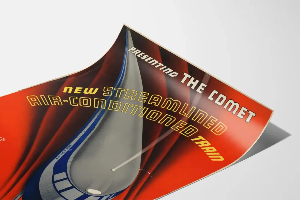 Plakat retro kolejowy Comet z klimatyzacją i opływowym kształtem