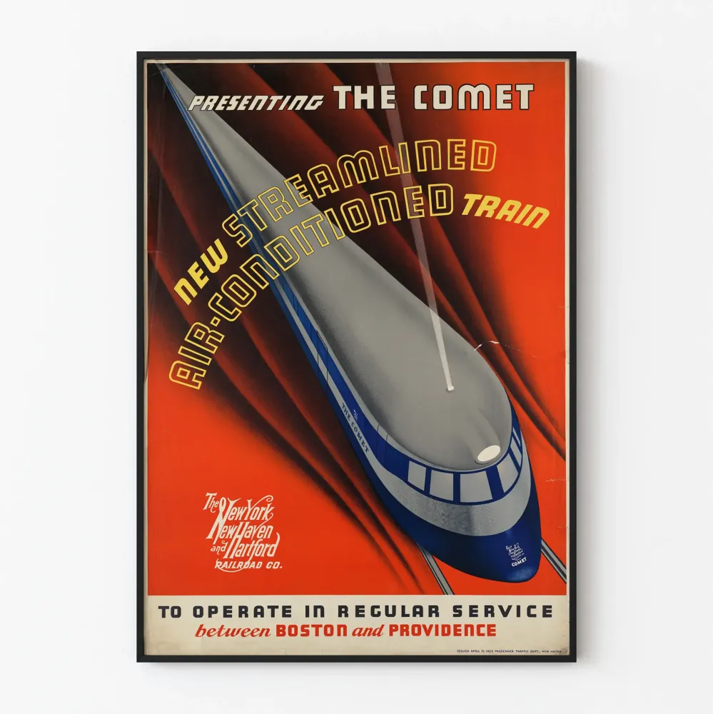 Plakat retro kolejowy Comet z klimatyzacją i opływowym kształtem