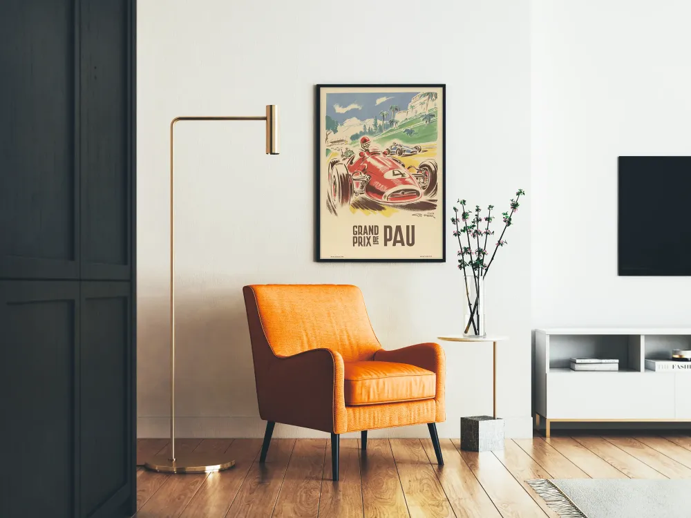 Plakat retro Wielka Nagroda Pau - Poster wyścigu samochodowego vintage