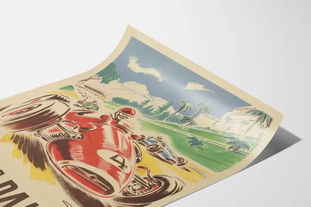Plakat retro Wielka Nagroda Pau - Poster wyścigu samochodowego vintage