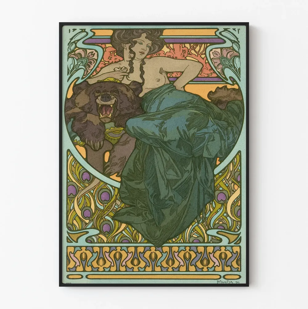 Plakat z secesją Kobieta i Niedźwiedź - Elegancka dekoracja ścienna