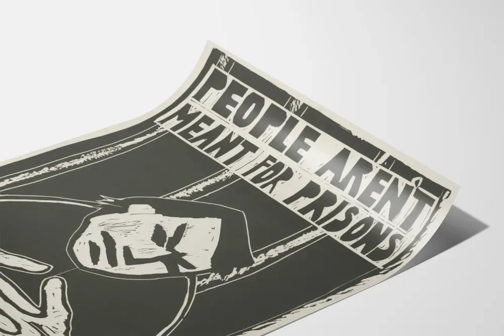 Plakat społeczno-polityczny "Ludzie nie są przeznaczeni do więzień"
