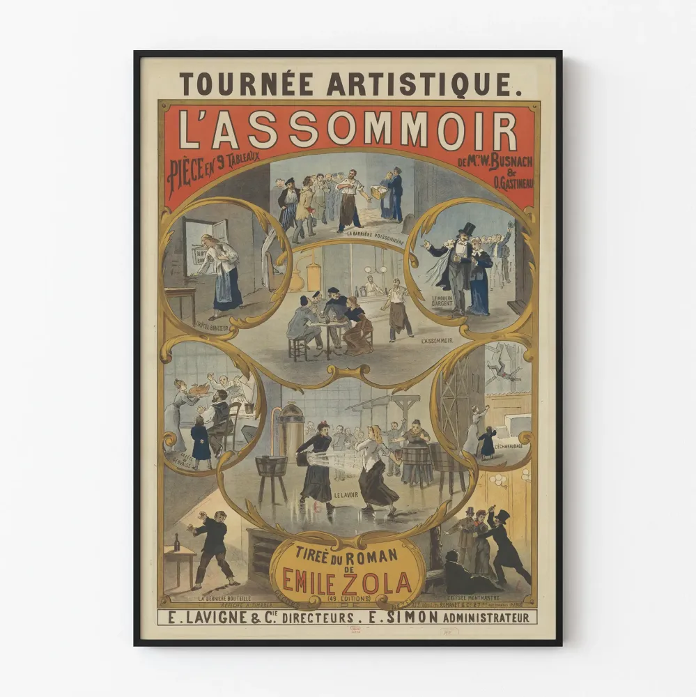 Plakat stary L'Assommoir artystyczna adaptacja Émile Zola