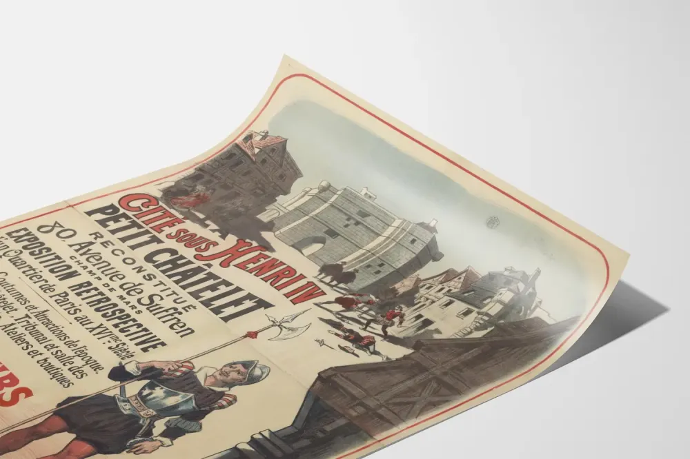 Plakat w stylu vintage rekonstrukcja Dzielnica Henri IV Petit Châtelet Paryż XVI wiek