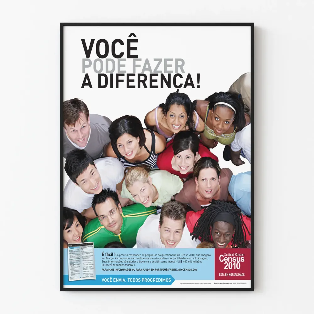 Plakat uświadamiający spis ludności amerykański 2010 w języku portugalskim