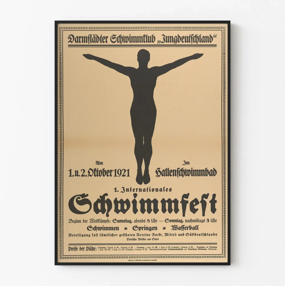 Plakat vintage 1921 - I Międzynarodowy Festiwal Pływania