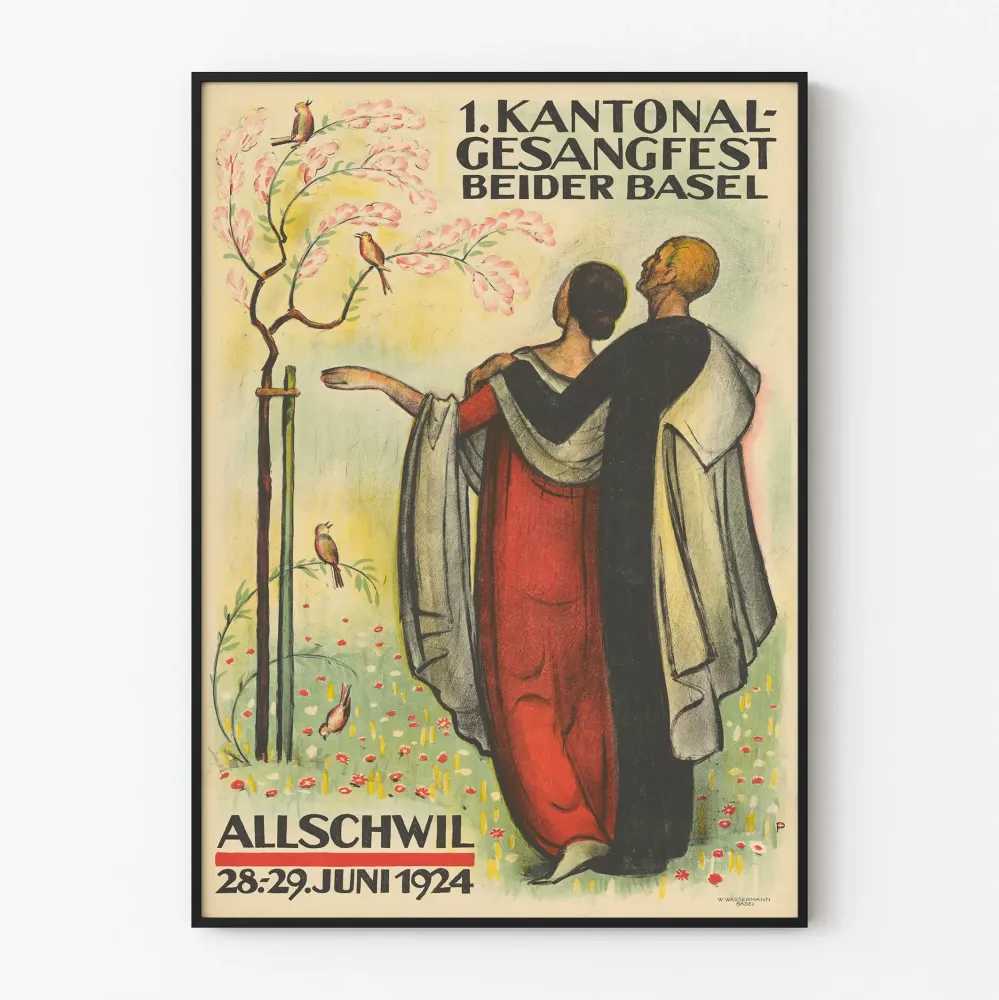 Plakat vintage 1924 Festiwal śpiewu 1. kantonalny Beider Basel Allschwil