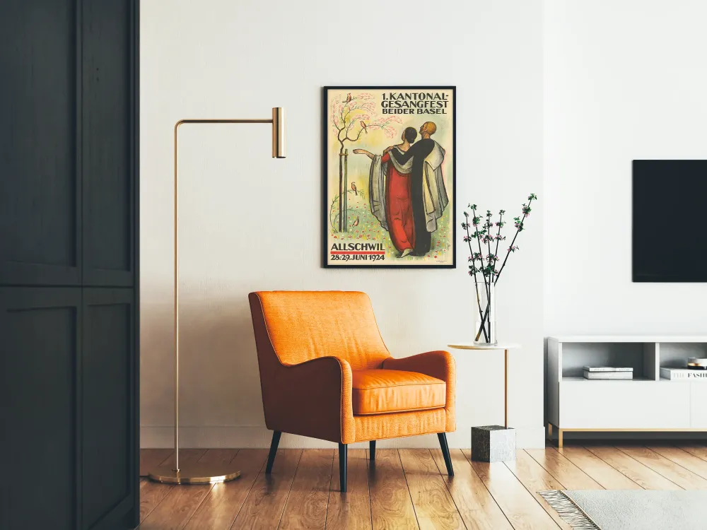 Plakat vintage 1924 Festiwal śpiewu 1. kantonalny Beider Basel Allschwil