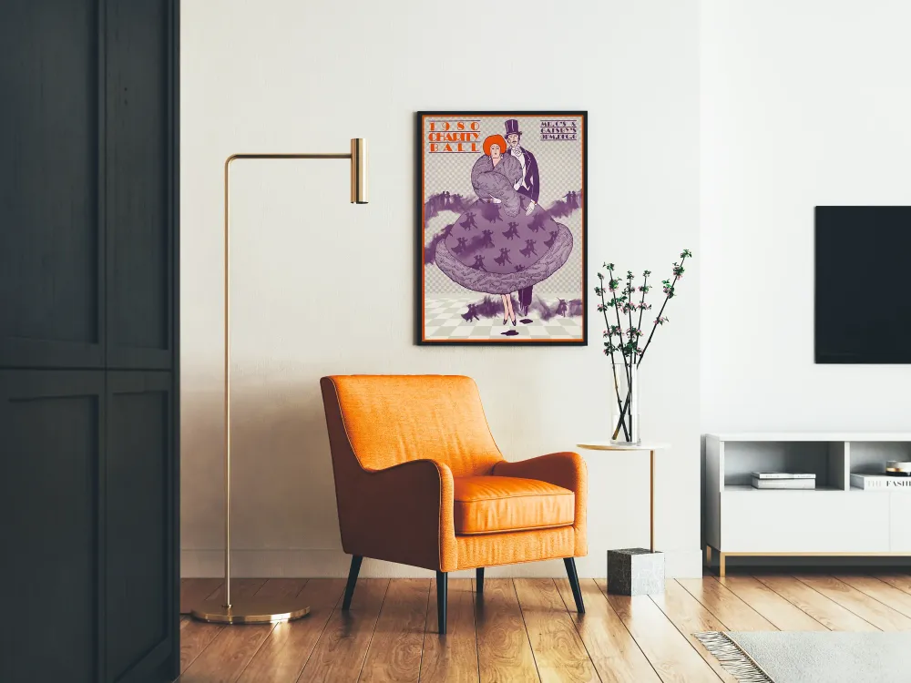 Plakat vintage z 1980 roku na bal charytatywny w stylu art déco
