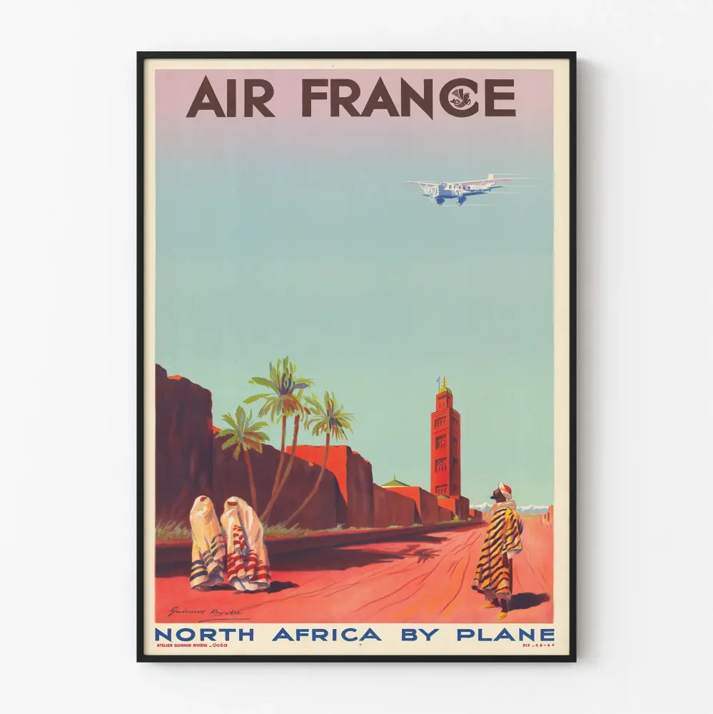 Plakat Vintage Air France - Podróż do Afryki Północnej samolotem