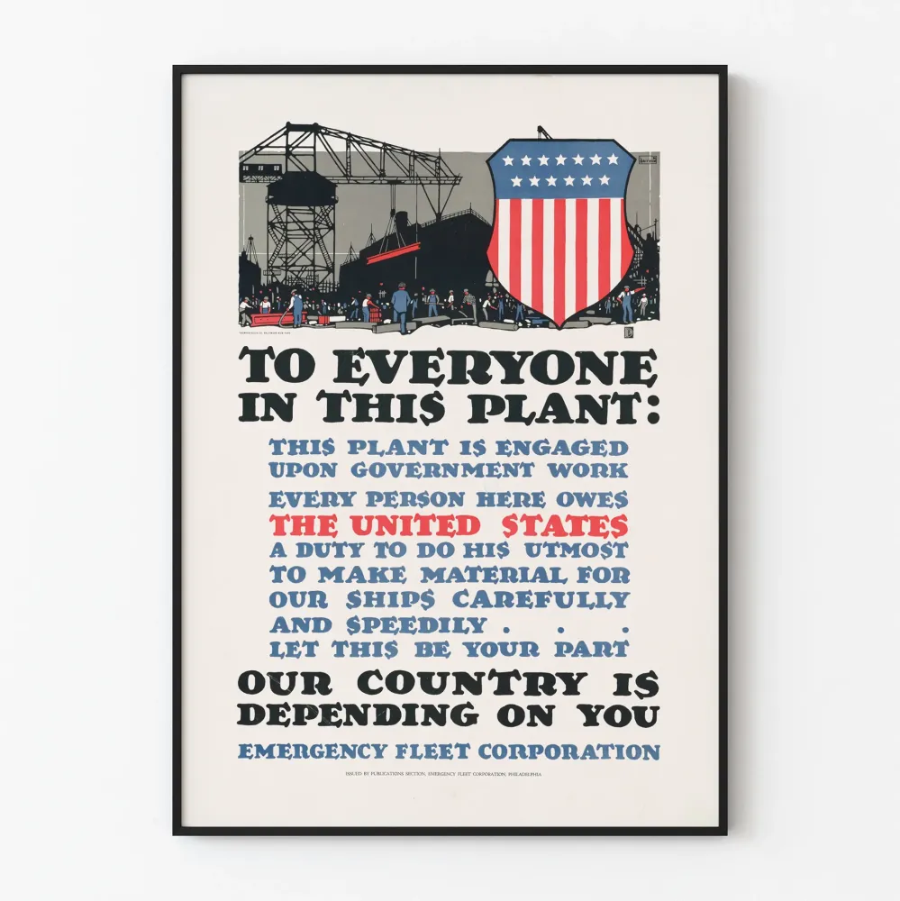 Plakat vintage z amerykańskiej mobilizacji przemysłowej