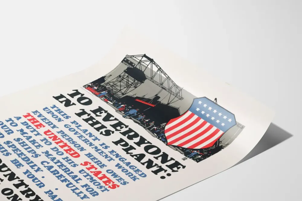 Plakat vintage z amerykańskiej mobilizacji przemysłowej