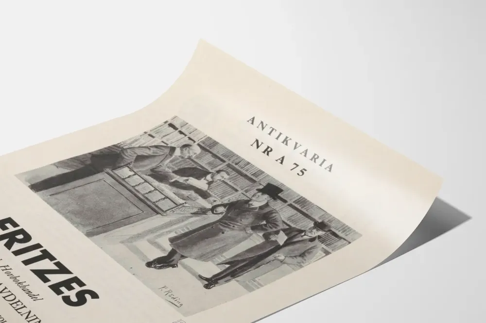 Plakat vintage z antycznej księgarni - scena z książką i klientami