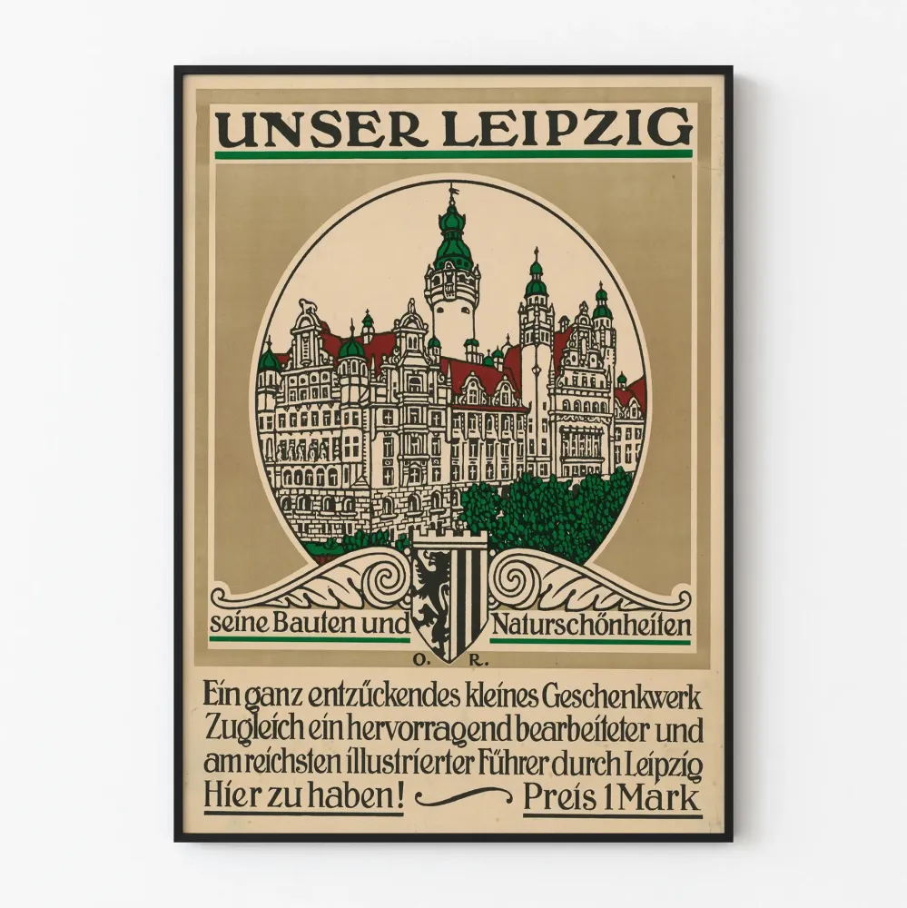 Plakat vintage architektury i natury z Lipska