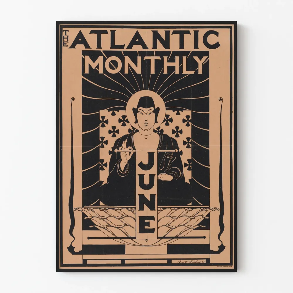 Plakat vintage Atlantic Monthly - czerwiec, stylizowana ilustracja