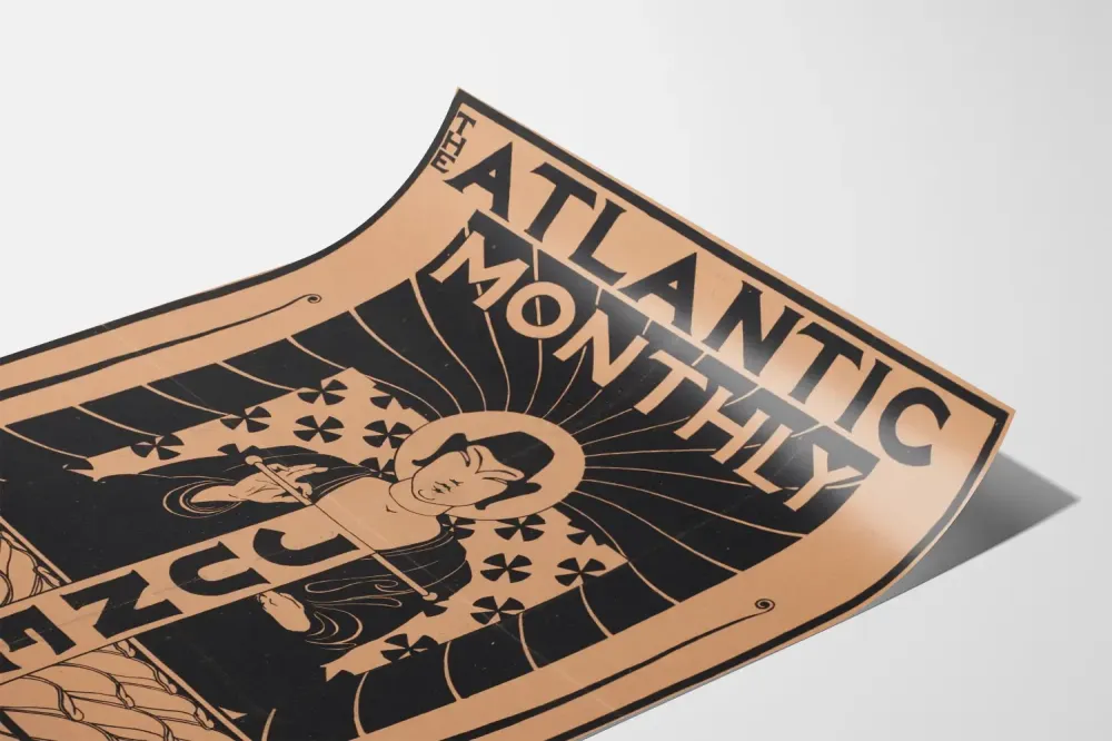 Plakat vintage Atlantic Monthly - czerwiec, stylizowana ilustracja