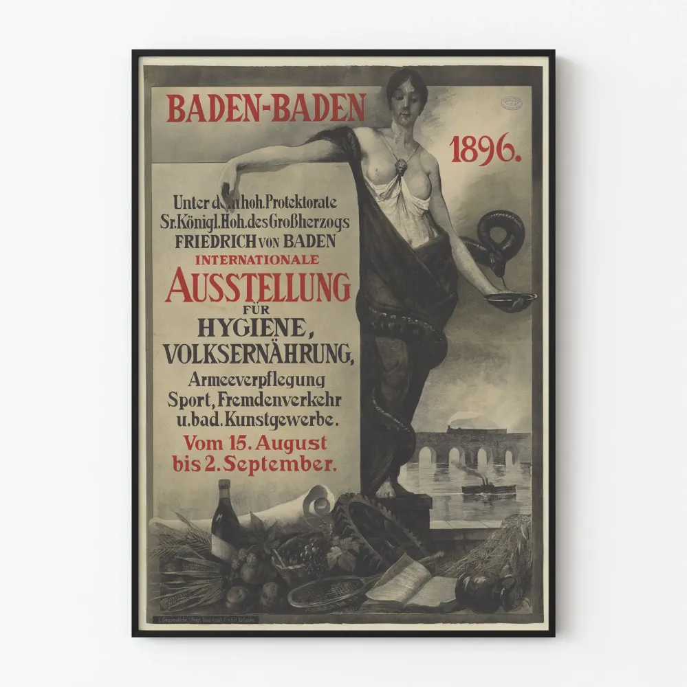 Plakat vintage Baden-Baden 1896 Międzynarodowa Wystawa Higieny i Żywienia