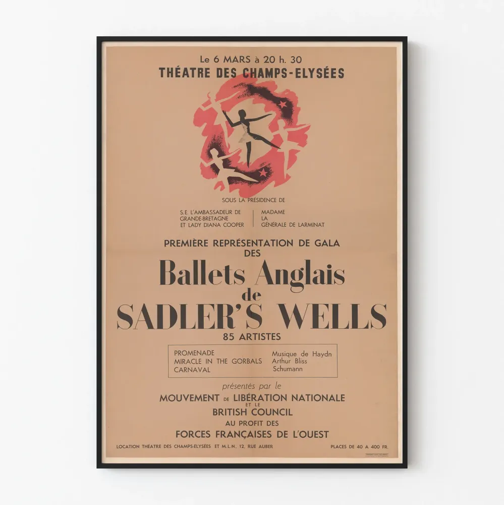 Plakat vintage Balety Angielskie Sadler's Wells Teatr Champs-Élysées