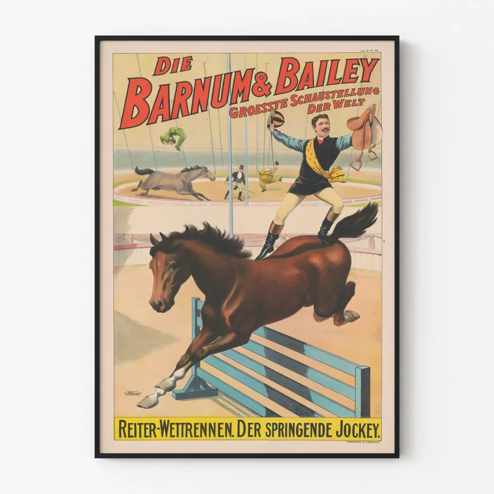 Plakat vintage Barnum & Bailey wyścig jeźdźców konnych