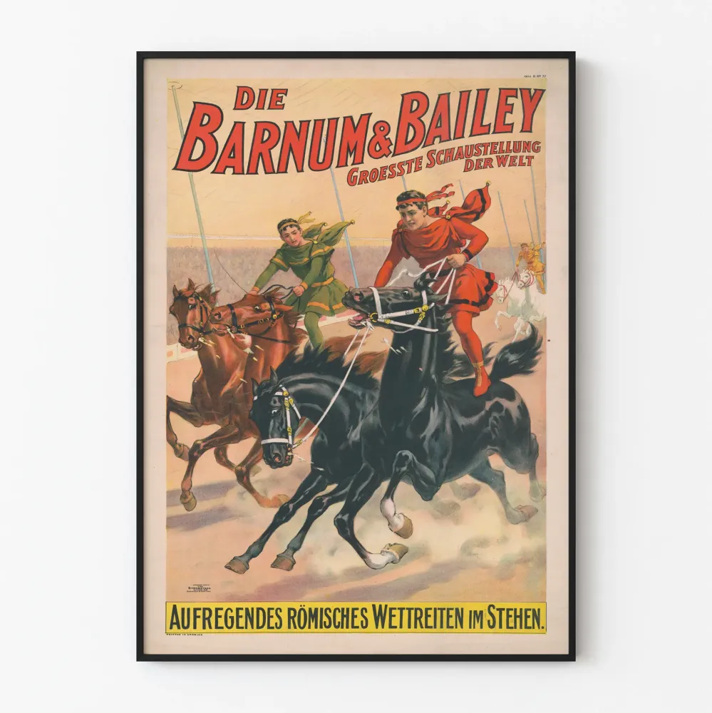 Plakat vintage Barnum & Bailey wyścig konny rzymski